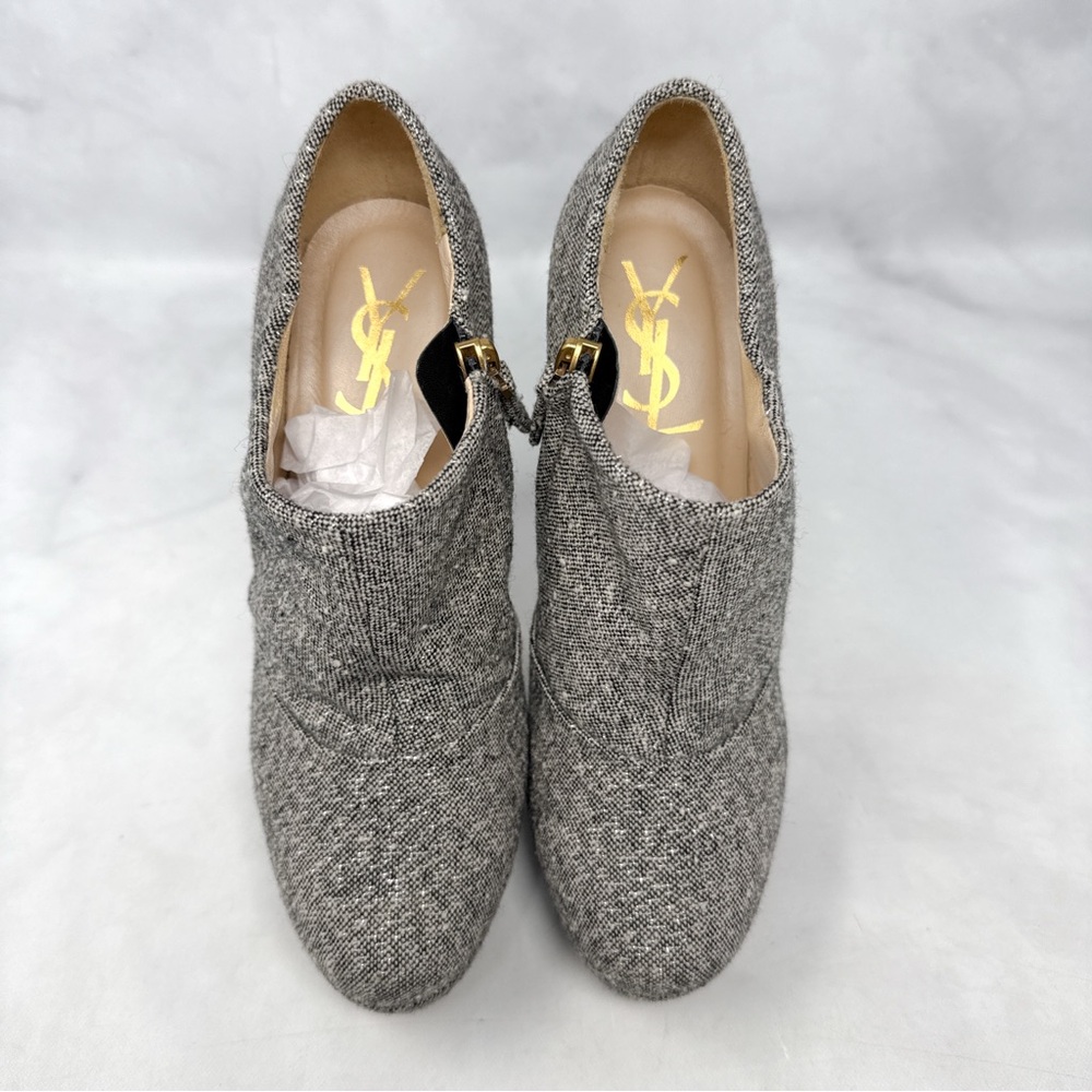 YSL Yves Saint Laurent Y2K Vintage Glitter Tweed Platform Heeled Ankle Boots - Picture 3 of 14